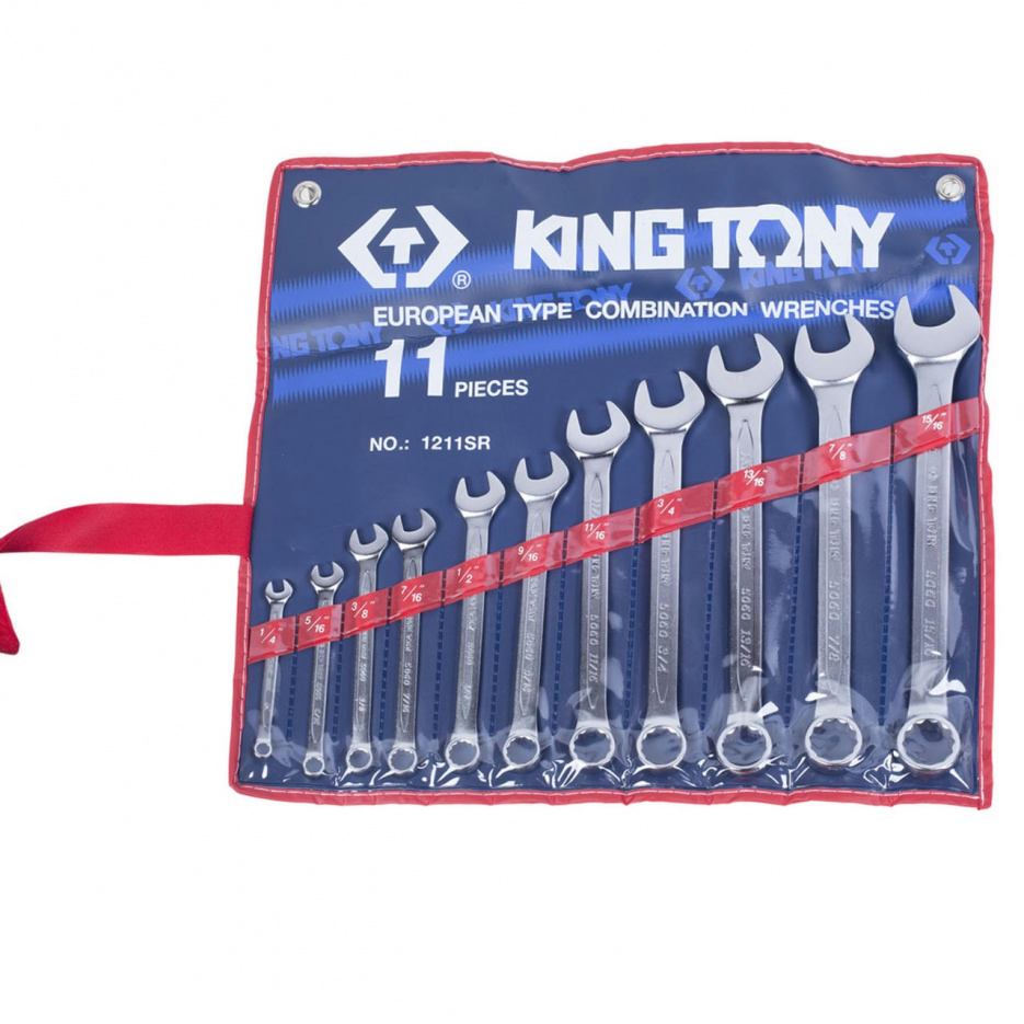 Набор комбинированных ключей, 1/4"-15/16", 11 предметов KING TONY 1211SR